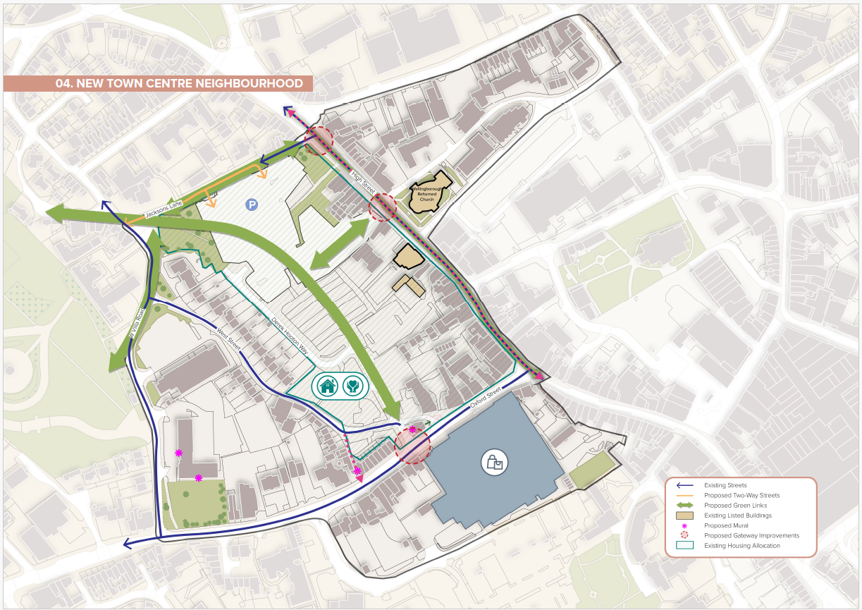 Map showing the New Town Centre Neighbourhood Intervention Area