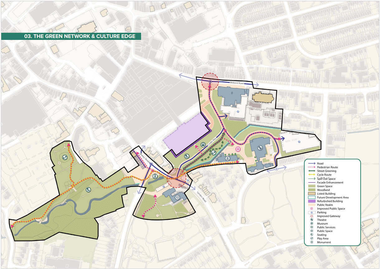 Map showing the Green Network & Culture Edge Intervention Area